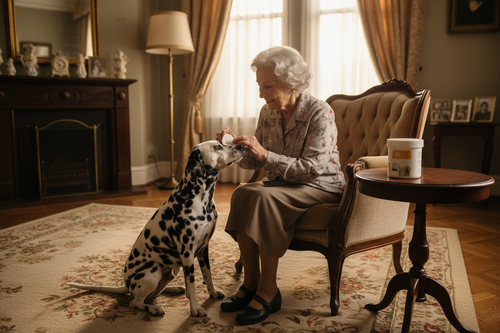 Dame âgée soignant son dalmatien