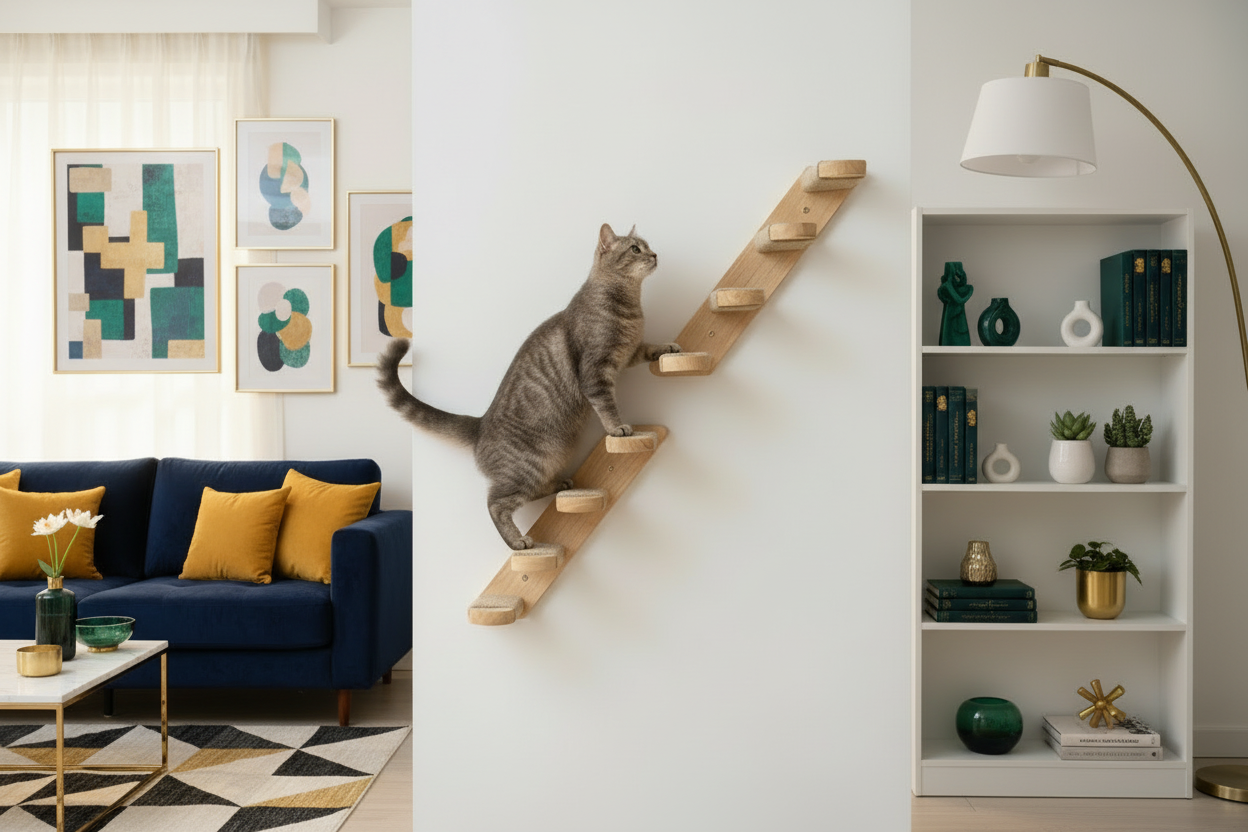 Maine Coon sur marches murales sens correct